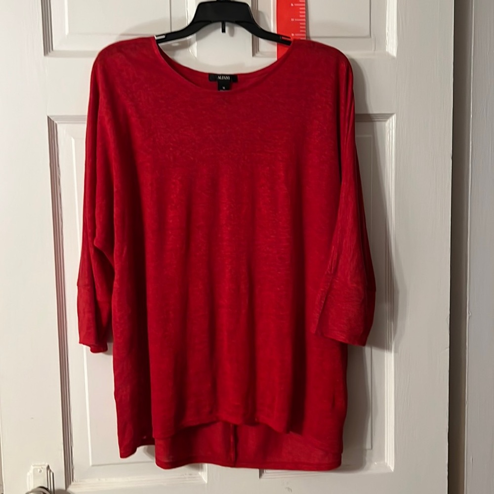 Alfani Linen thin red sweater, 3/4 length sleeve